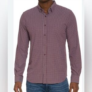 Express Red and White Casual Button Down Shirt